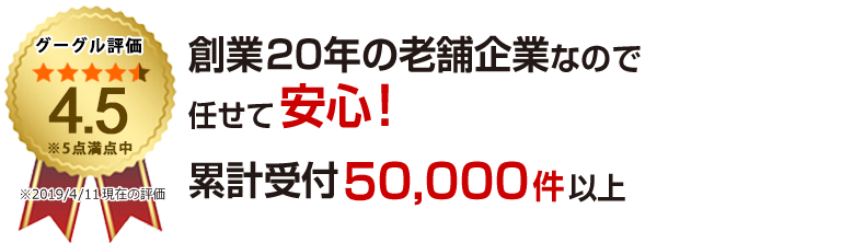 グーグル評価4.5点獲得！